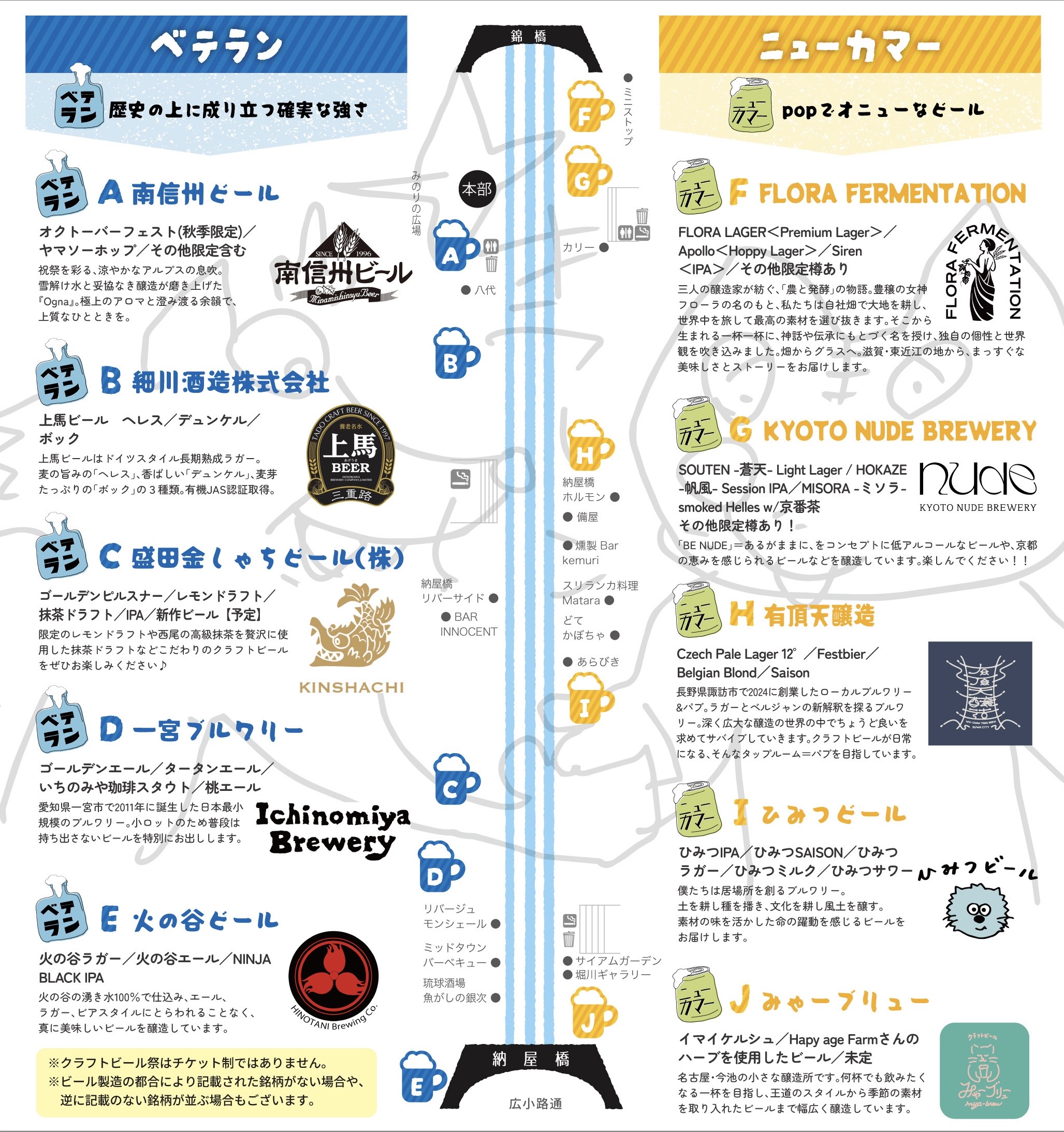 なやばし夜イチ クラフトビールフェスティバル 出店ブルワリー・会場マップ